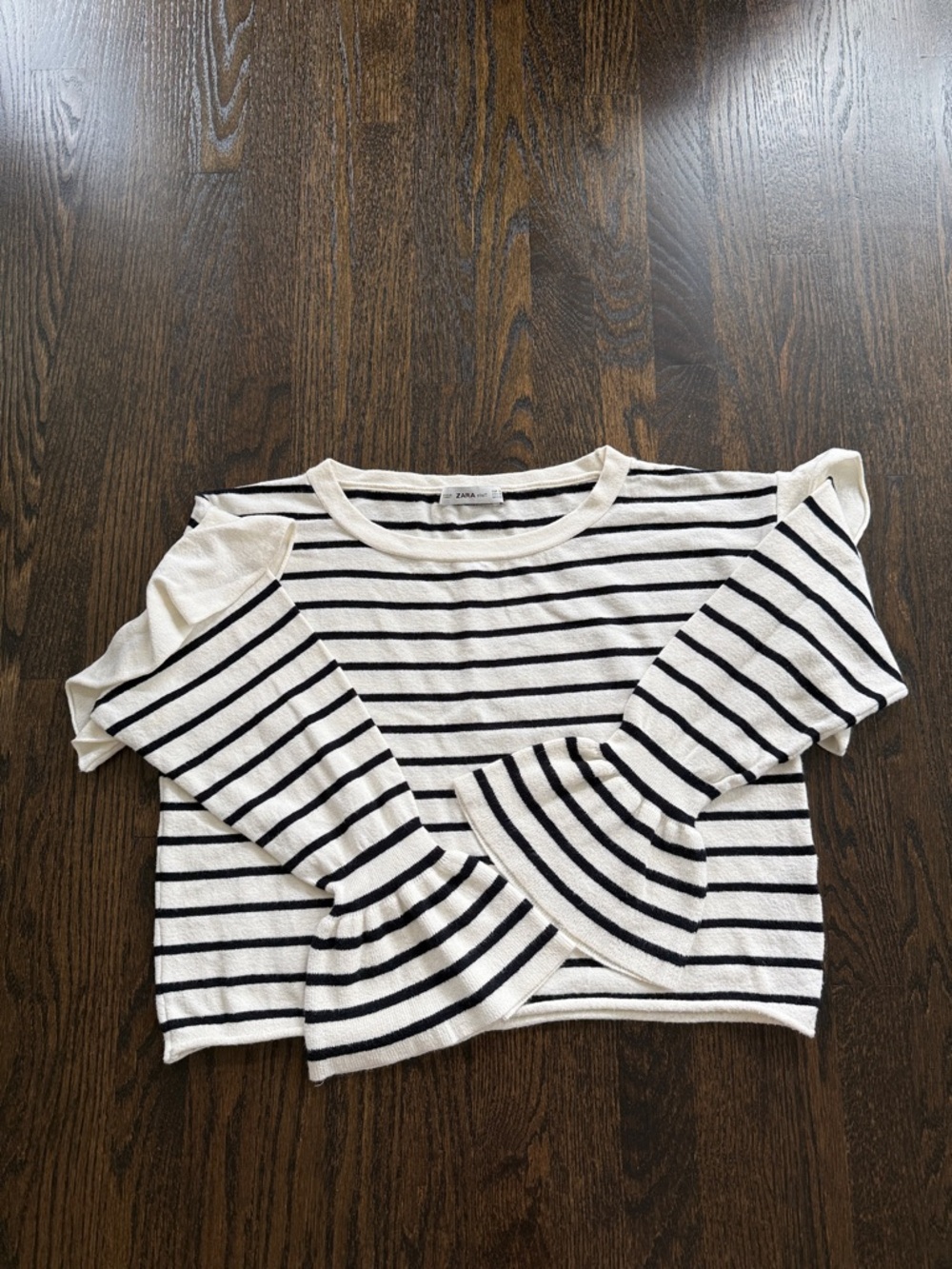 Zara Cream and Black Striped Knit Top